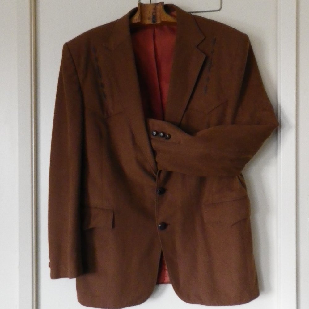 Men's faux suede western jacket with embroidered yokes